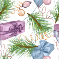 Weihnachten nahtlos Muster von Geschenk Kisten, Weihnachten Dekorationen Digital Illustration. gegenwärtig, Verpackung Band Hand gezeichnet. drucken zum Urlaub, 2024 Neu Jahr Verpackung, Papier, Textil. png