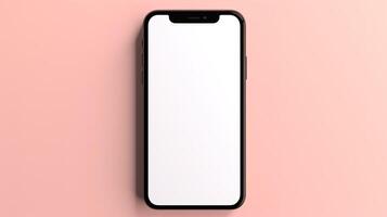 a blank white smartphone on a pink background photo