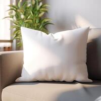 a white pillow sitting on top of a couch photo