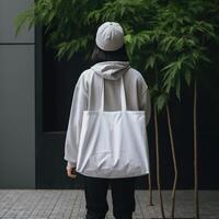 a person holding a tote bag photo