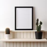 a picture frame and a cactus in a pot AI generative photo