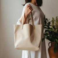 a person holding a tote bag photo