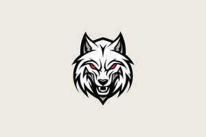 blanco lobo cabeza logo - juego de azar mascota con amenazador expresión vector