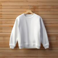 a white sweatshirt on a wooden floor AI Generative photo