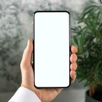 AI generative hand holding the white screen smartphone photo