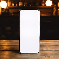 white screen smartphone in blur background photo