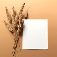 AI generative a blank white envelope with straw sitting on a white table photo