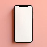 a blank white smartphone on a pink background photo