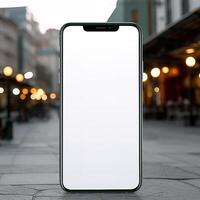 white screen smartphone in blur background photo