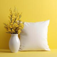 white pillow with a vase photo