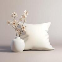 white pillow with a vase photo