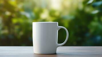 a white mug with blur background  AI generative photo