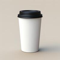 AI generative a white coffee cup with a black lid photo