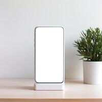 AI generative white screen smartphone in blur background photo