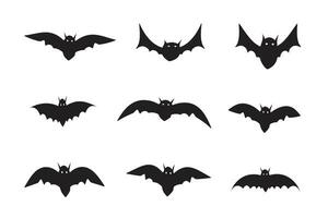 Set of Black Halloween Bat silhouettes vector, hand drawn different flying bats animals night flyin element, Bats Symbol icon Spooky vampire scary flat horror bat graphic vector element