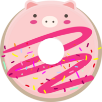 cerdo rosquilla kawaii dibujos animados. dulce para niños en transparente antecedentes. png