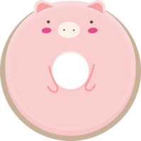 cerdo rosquilla kawaii dibujos animados. dulce para niños en transparente antecedentes. png