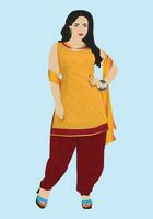 Pakistani lady wearing traditional dress shalwar kameez new design vector