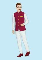 stylish man in white pants, shirt, and red vest vector