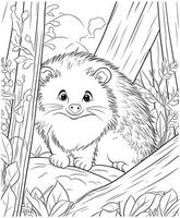 Porcupine jungle coloring page vector