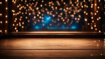 Wooden floor with spotlights on stage in a theater background photo