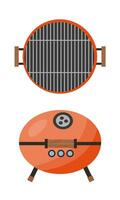 Portable flat style grill set. Top view grill BBQ vector set