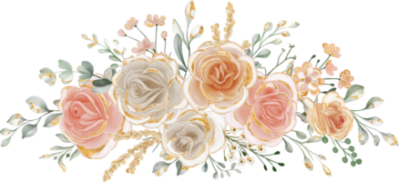 Roses Arrangement with a Golden Sparkle watercolor illustration png