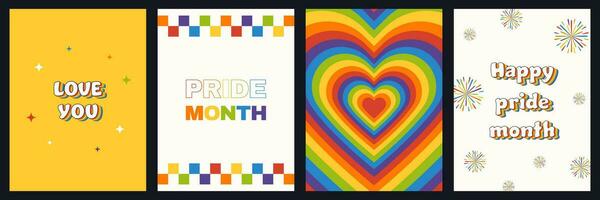 Set of Happy Pride Month greeting cards, posters. vector