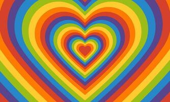 Pride rainbow colored heart shaped tunnel. Retro background in groovy psychedelic style. Clipping mask vector. vector