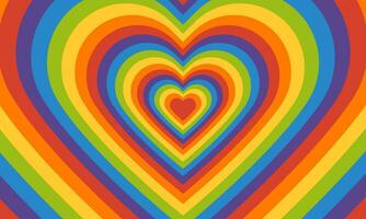 Pride rainbow colored heart shaped tunnel. Retro background in groovy psychedelic style. Clipping mask vector. vector