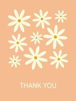 Thank you greeting card with simple flowers. vector