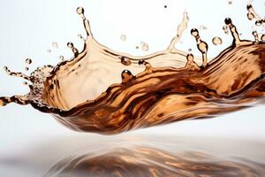 Coffee pour creating an energetic splash isolated on a white background photo