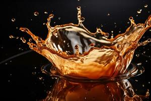 Coffee pouring and splashing action shot background with empty space for text photo