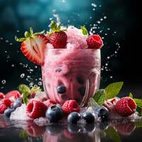 Smoothie blend splash frozen mid air background with empty space for text photo