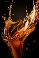 Coffee pour creating a dynamic splash isolated on a gradient background photo
