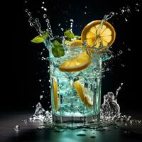 Cocktail splashes frozen in time refreshing background with empty space for text photo