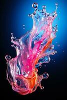 Soap bubble burst with liquid splash captured isolated on a gradient background photo