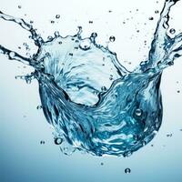 Close up of water drop splash captured in macro photography isolated on a white background photo