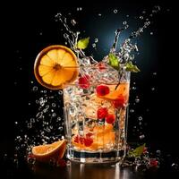 Cocktail splashes frozen in time refreshing background with empty space for text photo