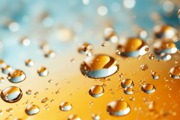 Abstract oil droplets on water surface background with empty space for text