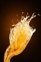 Frothy beer splash and pour captured in motion isolated on a gradient background photo