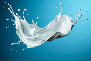 Dynamic milk splash frozen in motion isolated on a gradient background photo