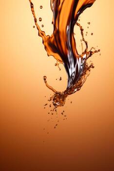 Coffee pour creating a dynamic splash isolated on a gradient background photo