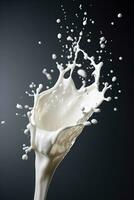 Dynamic high speed milk splash photography background with empty space for text photo