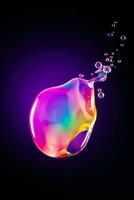 Soap bubble burst with liquid splash captured isolated on a gradient background photo