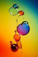 Abstract oil droplets floating on water isolated on a gradient background photo