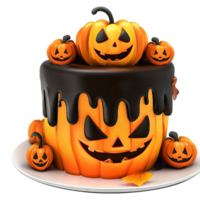 AI Generative Halloween cake with pumpkins decorated png