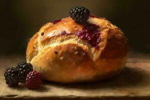 Rustic bread berries sweet. Generate Ai photo