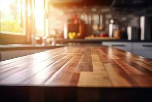Empty kitchen wooden table shelf. Generate Ai photo