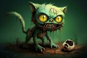New Zombie cat cartoon. Generate Ai photo